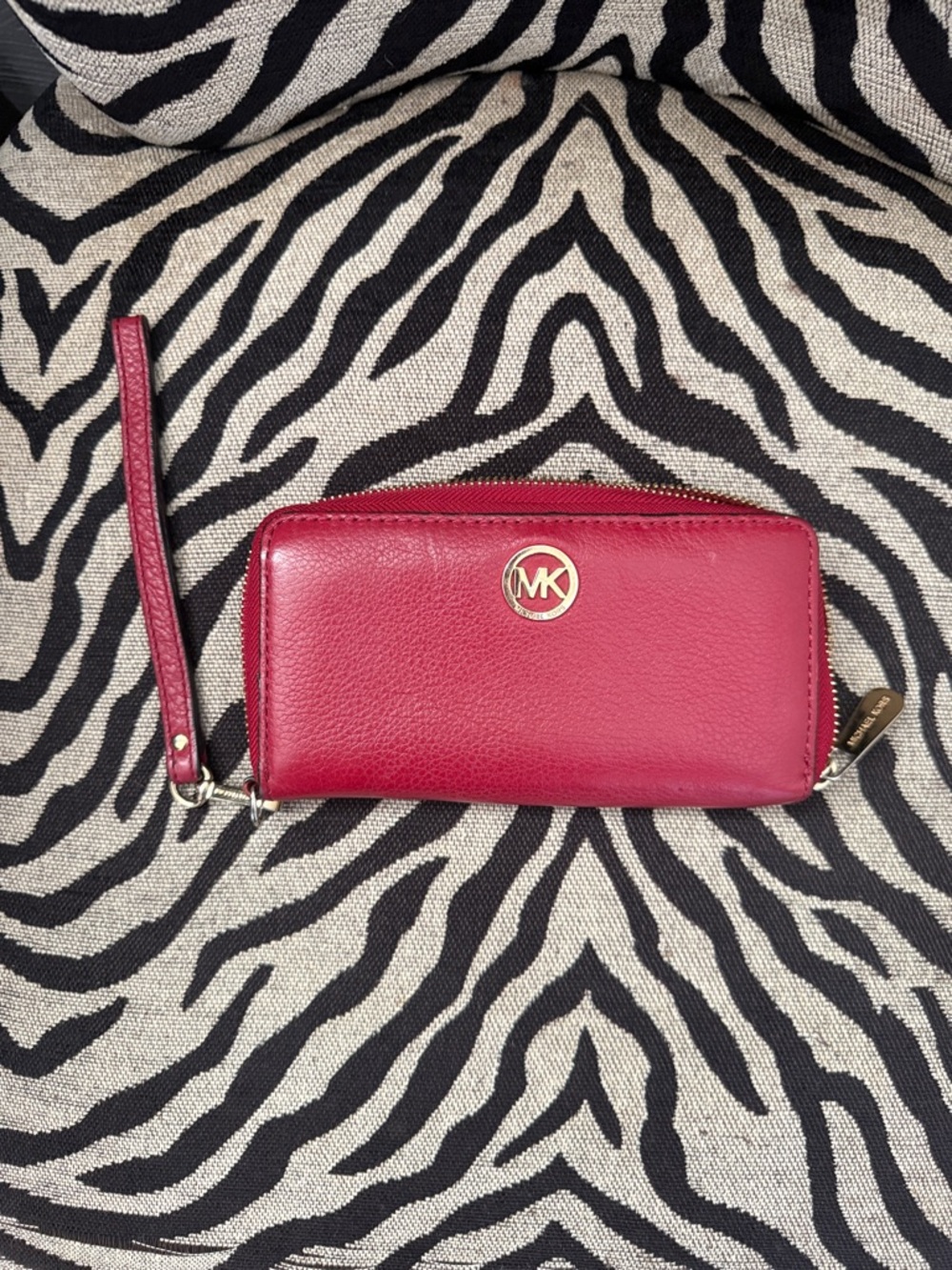 Michael Kors Raspberry Red Leather Zip Wristlet
